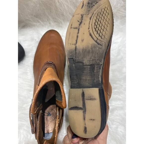 Tan Leather Ankle Boots With Buckle Detail & Textured Heel 9 - Picture 6 of 8